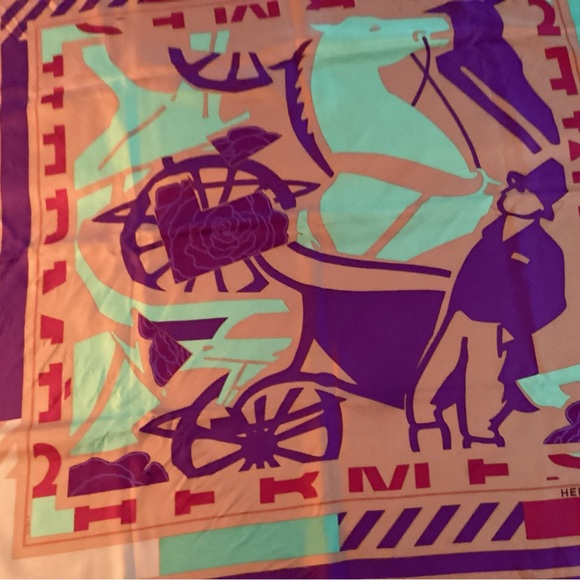 Hermes “Puzzle”Orange and Purple Silk Scarf - Picture 6 of 9